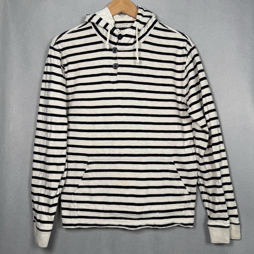 J Crew Striped Hoodie Nautical Sailor Coastal Black White 100% Cotton